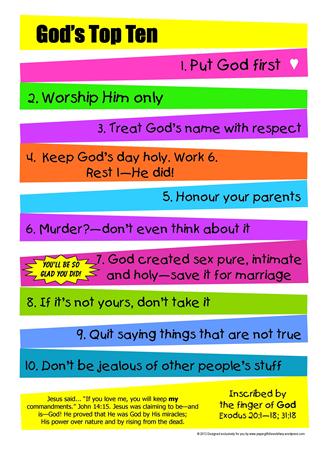 Moses and Gods Top 10 Poster for kids; 10 commandments; free printable