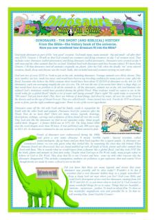 Dinosaur Free Printable Article for Kids from a Biblical Perspective A4