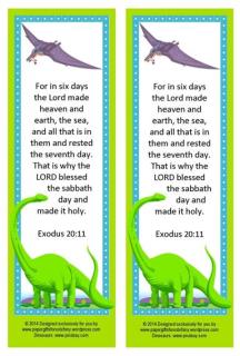 Dinosaur Free Printable Bookmark with Bible verse for kids 4x6