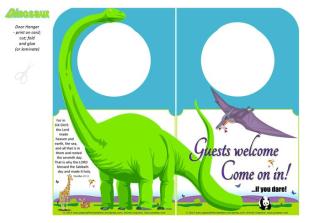 Dinosaur free printable Door Hanger for kids