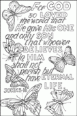 John 3:15 FREE Scripture Doodle colouring page for kids with butterflies