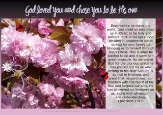 PGFE free printable Spring poster (A4) with Bible verse from Ephesians 1:4-8