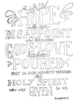 FREE Scripture Doodle colouring page for kids; Romans 5:5