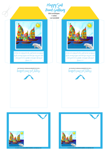 Happy Sail Boats FREE printable Bible Mini Envelopes + Mini Note Cards for kids A4
