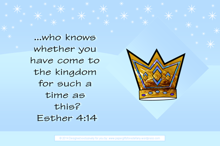 Queen Esther Bible verse card free printables for kids 4x6