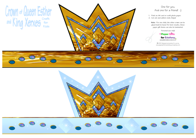 Queen Esther and King Xerxes crown craft and free printables with Bible verse for kids A4
