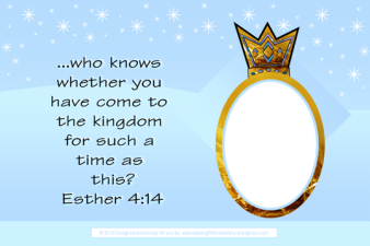 Queen Esther Bible verse photo frame free printables for kids 4x6