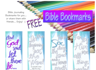 FREE Bible journal bookmarks to colour - Genesis 1; John 1; Exodus 20; Colossians 1; free printable