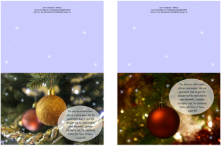 FREE Christmas Greeting Cards with Bible verse from Isaiah 9:6; baubles; free printable