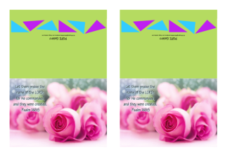 FREE Bible note cards with Bible verse from Psalm 148:5; pink roses on lime green background; free printable
