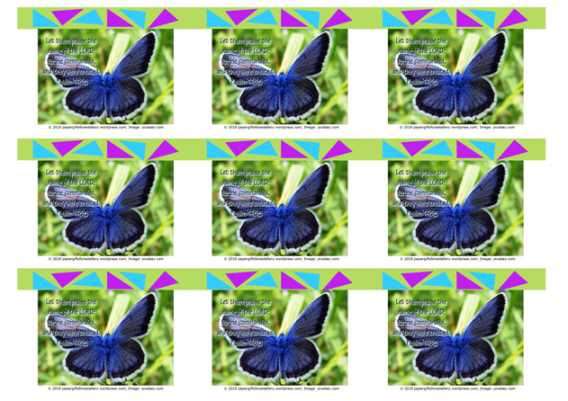 FREE Biblewallet cards with Bible verse from Psalm 148:5; blue butterfly; lime green background; free printable