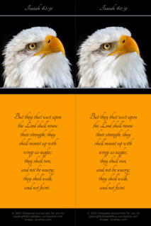 FREE Eagle Bookmark with Bible verse from Isaiah 40:31; black and gold; free printable