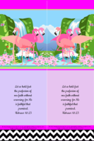 FREE Flamingo Bible bookmark; Hebrews 10:23 on bright pink, dusty pink and mauve, white and black background; free printable