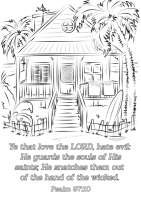 FREE Scripture doodle Psalm 97:10; beach hut; free printable