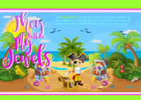 Bible Treasure Theme colourful poster for kids with tropical island, pirate, treasure chests, jewels, and Bible verses from Malachi 3:16-17; free printable