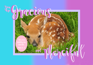 FREE Deer fawn poster with Bible verse from Mark 10:21; blue, mauve, pink background; free printable