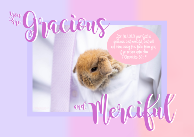 FREE Bunny Rabbit poster with Bible verse from 2 Chronicles 30:9; mauve, pink, apricot background; free printable