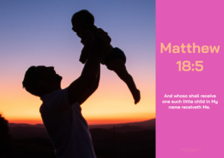 FREE Parent-Child at sunset poster with Bible verse from Matthew 18:5; free printable