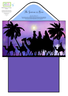 Christmas Nativity Journey of the MagiWise Men mini diorama in an envelope craft with Bible verse from Matthew 2:1-2; free printable
