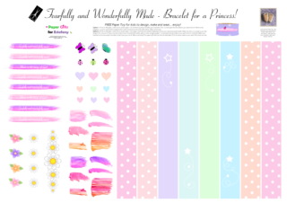 Fearfully & Wonderfully Made Bracelet for a Princess; paper craft; spring pastel and polka dots, butterflies, ladybugs, hearts, flowers; free printable
